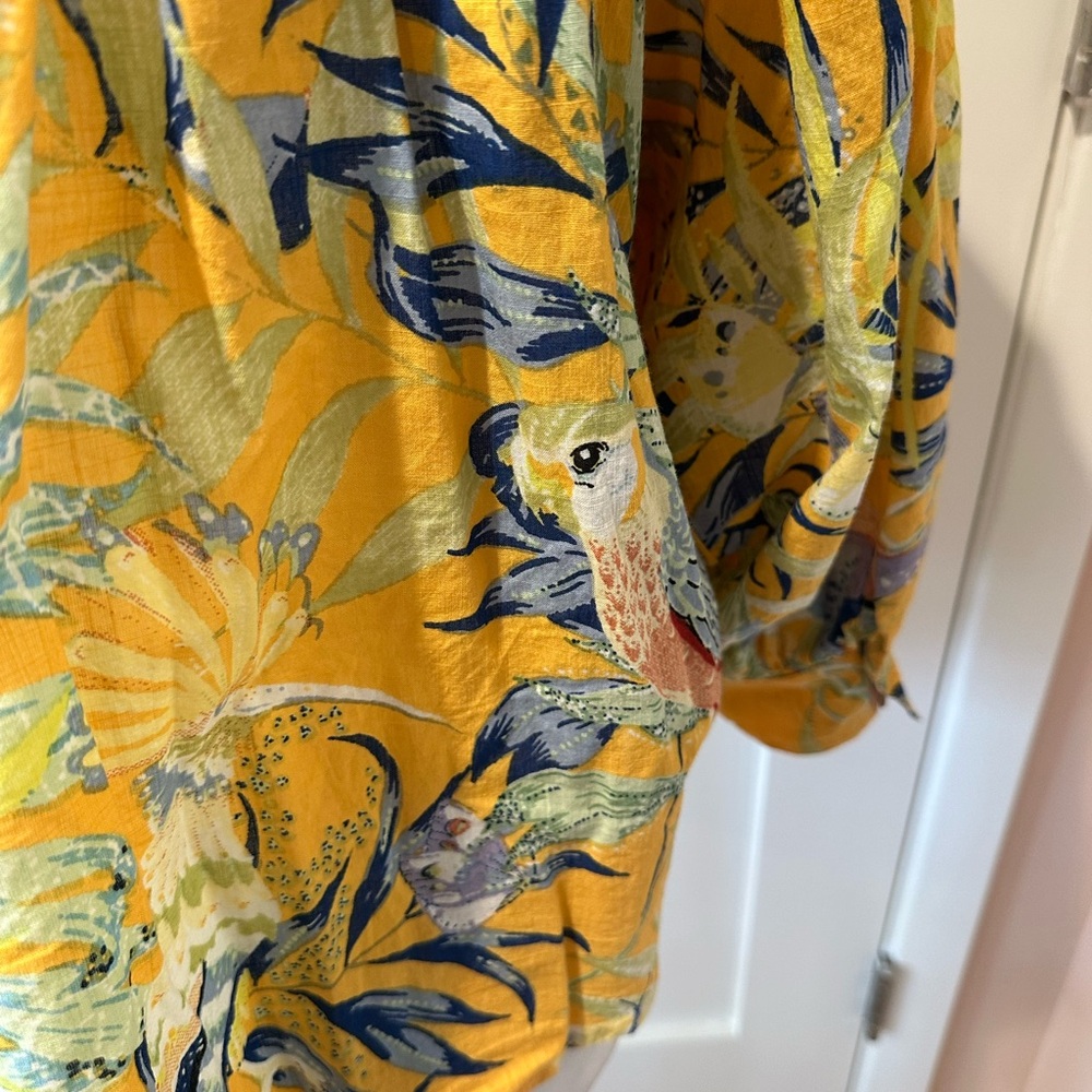 Maeve Size XS yellow tropical print cotton blouse. Front and cuff buttons - Picture 8 of 13